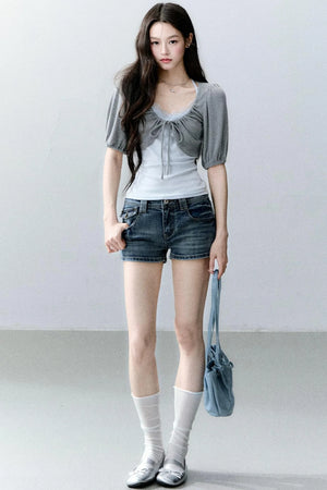 Retro Denim Straight-Leg Shorts