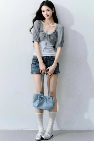 Retro Denim Straight-Leg Shorts