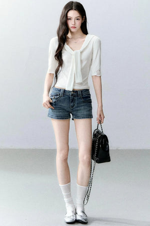 Retro Denim Straight-Leg Shorts