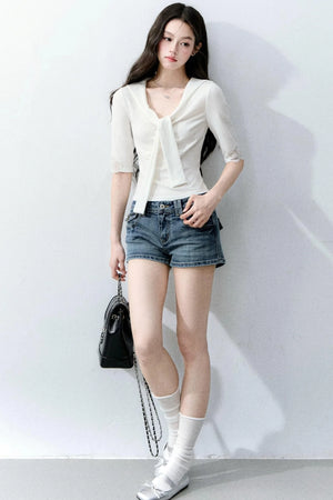 Retro Denim Straight-Leg Shorts