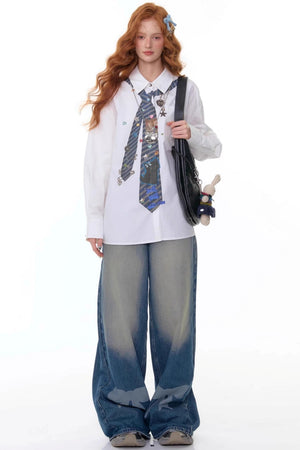 Retro Design Tie Print Shirt