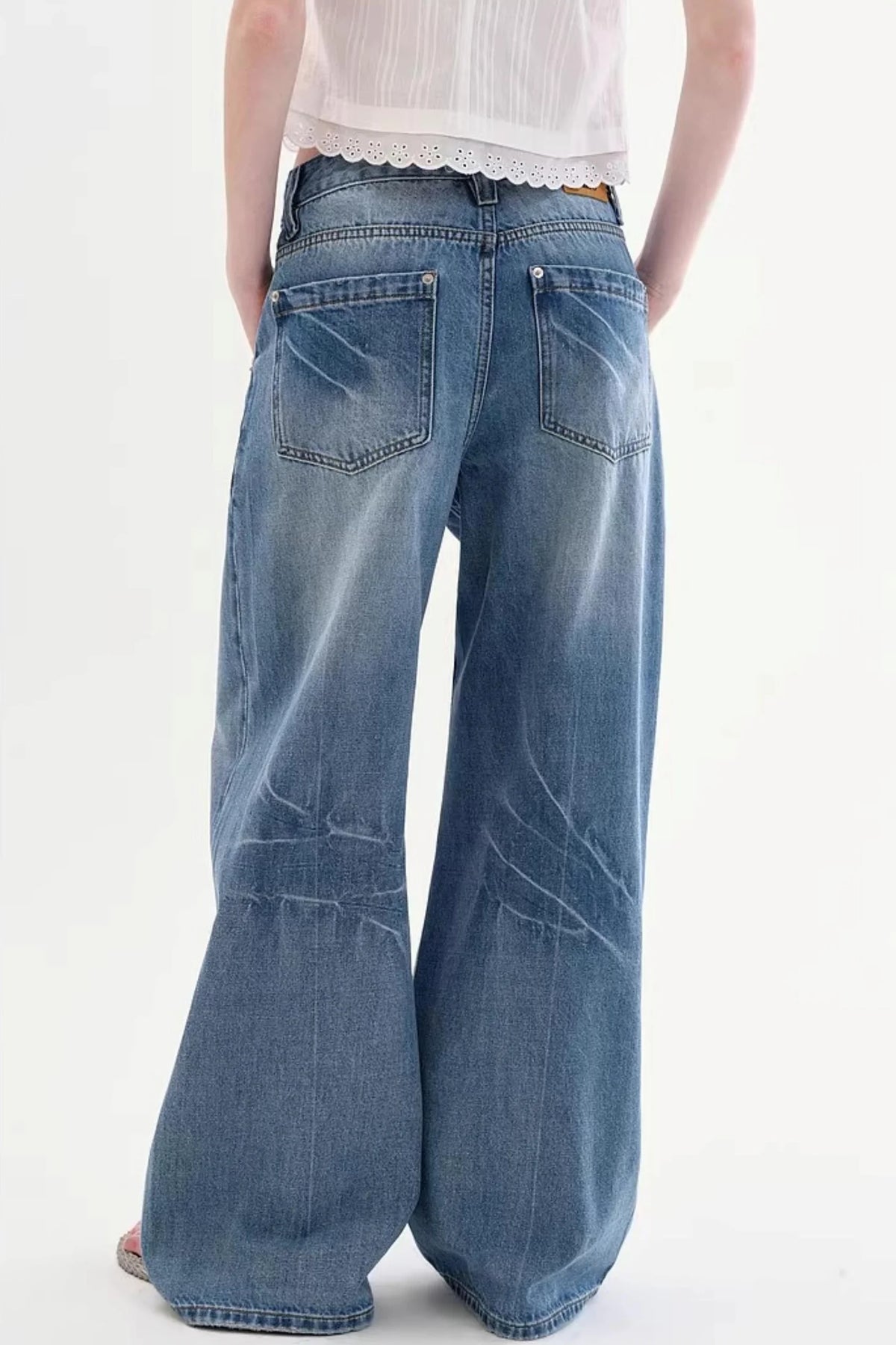 Retro Diagonal Pocket Denim Pants