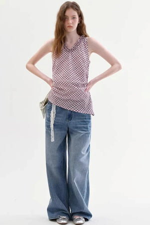 Retro Diagonal Pocket Denim Pants