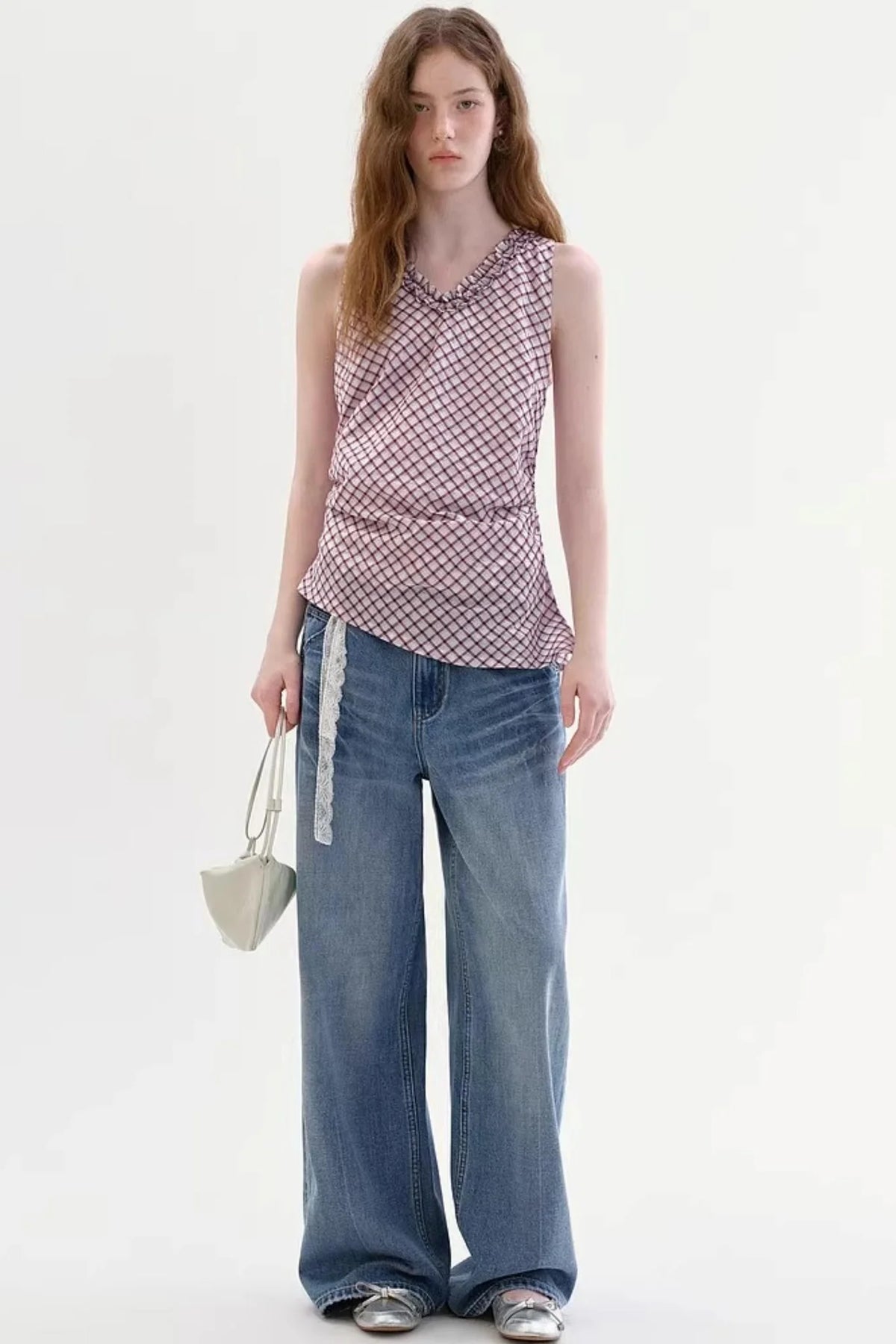 Retro Diagonal Pocket Denim Pants