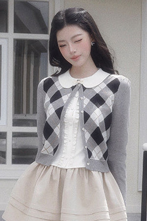 Retro Diamond Knit Cardigan Set-Up