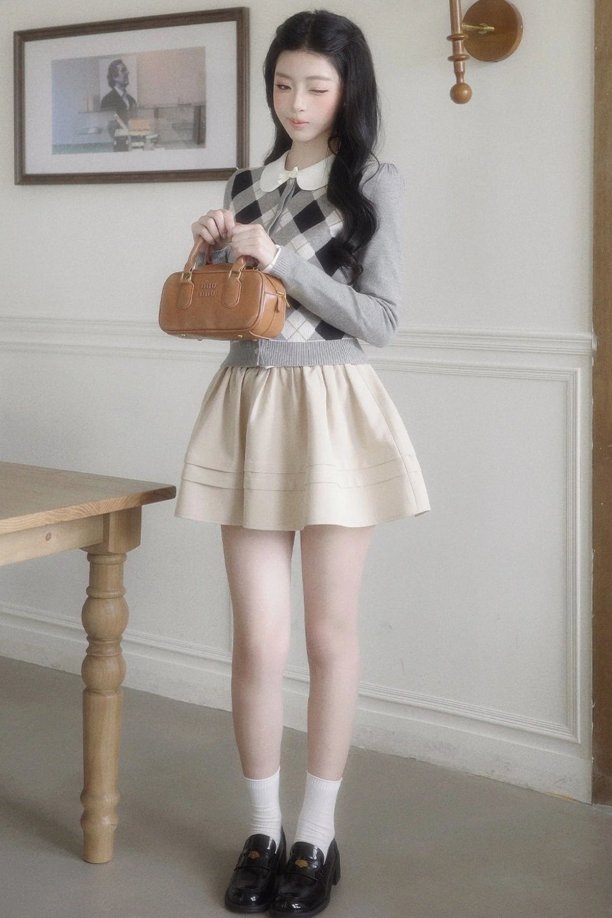 Retro Diamond Knit Cardigan Set-Up