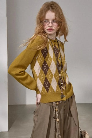 Retro Diamond-Pattern Knit Top