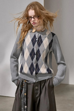 Retro Diamond-Pattern Knit Top