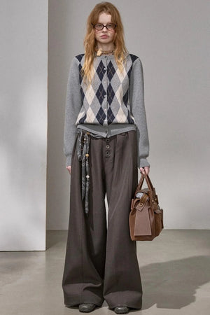 Retro Diamond-Pattern Knit Top