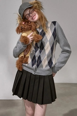 Retro Diamond-Pattern Knit Top