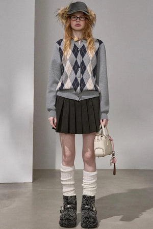 Retro Diamond-Pattern Knit Top
