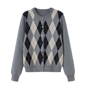 Retro Diamond-Pattern Knit Top