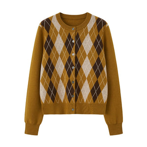 Retro Diamond-Pattern Knit Top