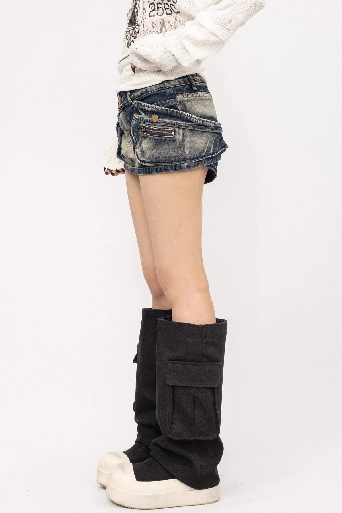 Retro Distressed Denim Skirt