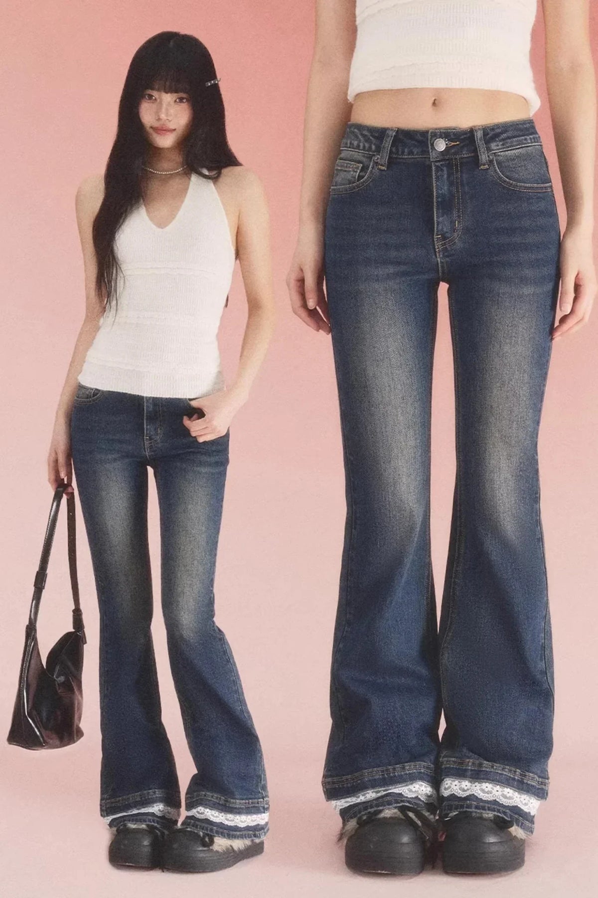 Retro Distressed Lace Jeans