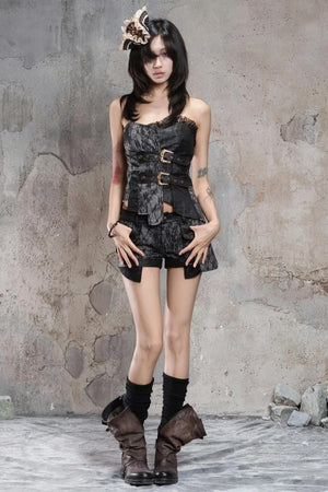 Retro Distressed Slim Shorts & Socks Set-Up