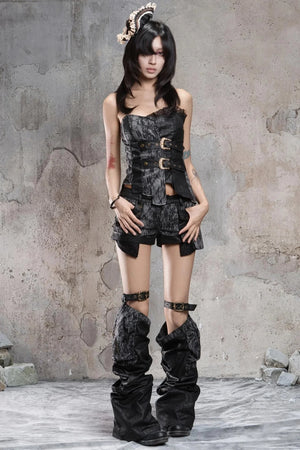 Retro Distressed Slim Shorts & Socks Set-Up