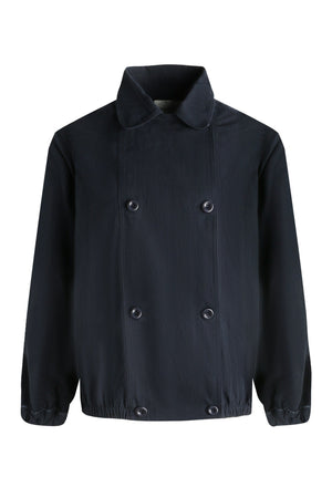 Retro Double-Breasted Workwear Jacket and Skirt Set-Up
