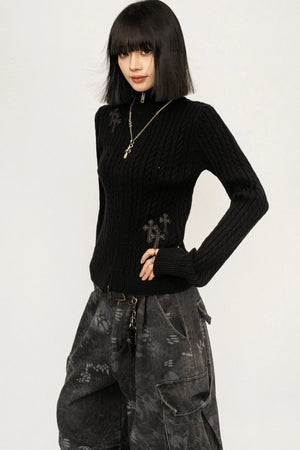 Retro Embroidered Knit Cardigan