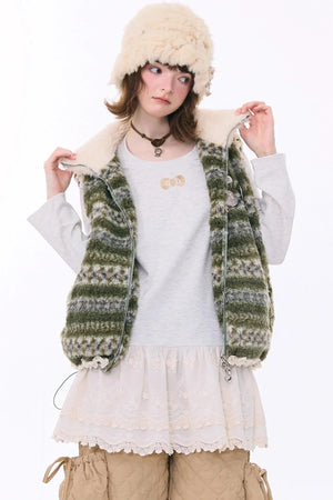 Retro Fair Isle Fleece Vest Jacket