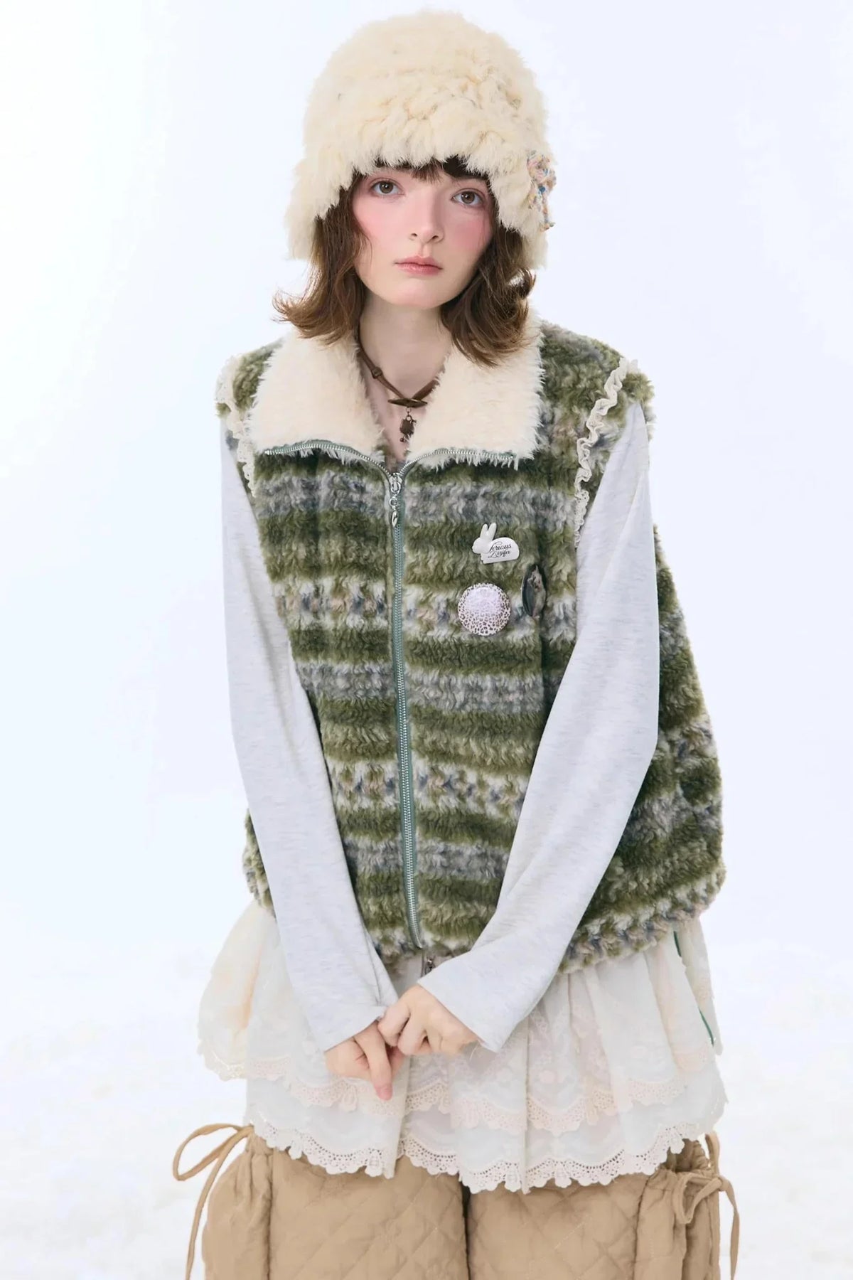 Retro Fair Isle Fleece Vest Jacket