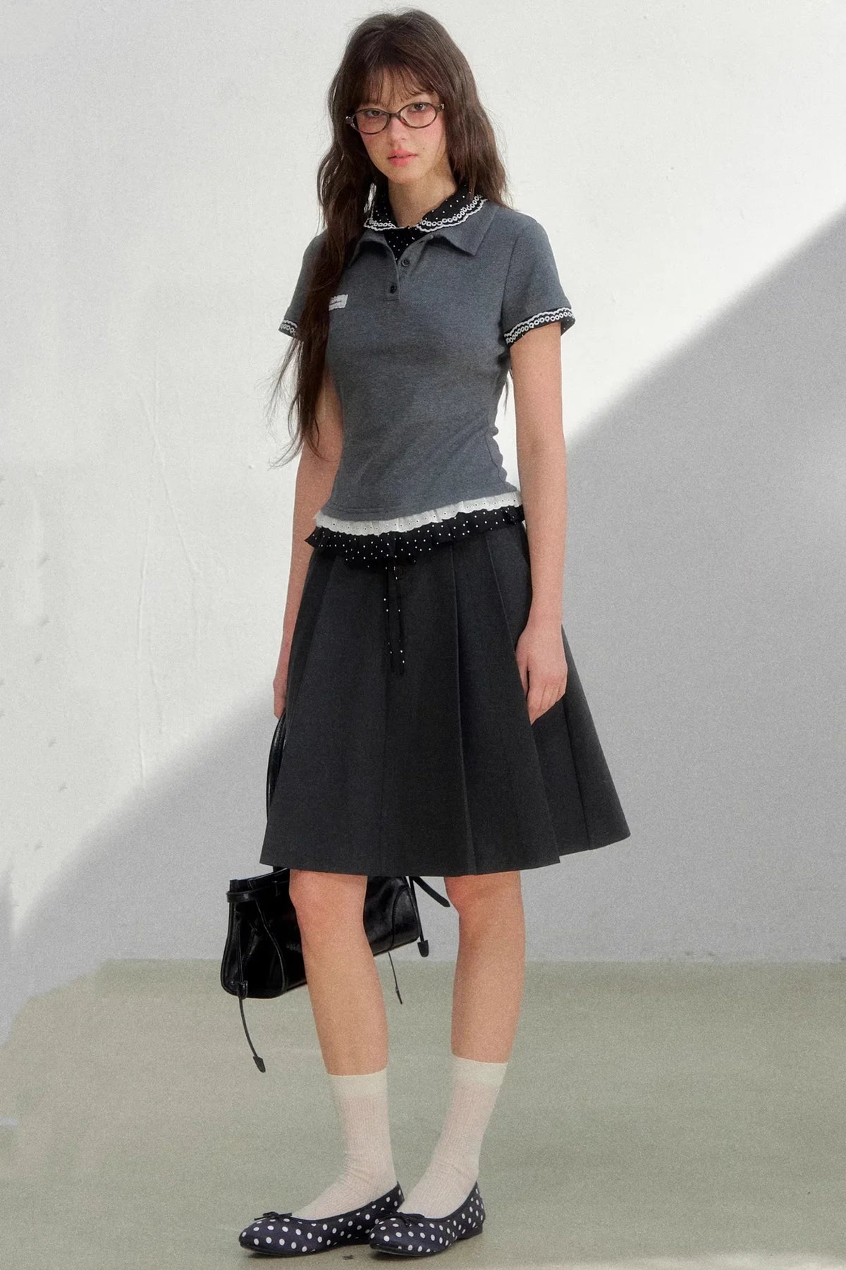 Retro Fake Two-Piece Polka Dot Knit Top