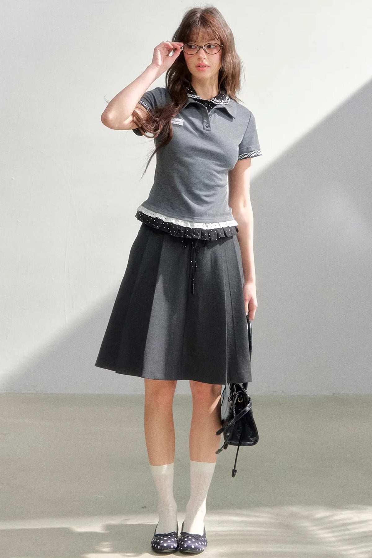 Retro Fake Two-Piece Polka Dot Knit Top