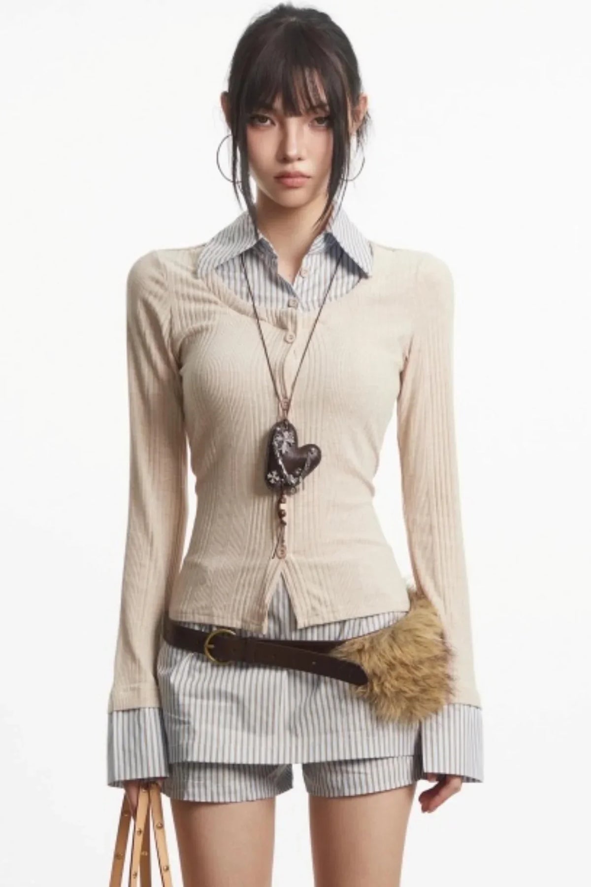 Retro Fake Two Striped Autumn Top
