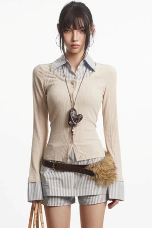 Retro Fake Two Striped Autumn Top