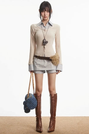 Retro Fake Two Striped Autumn Top