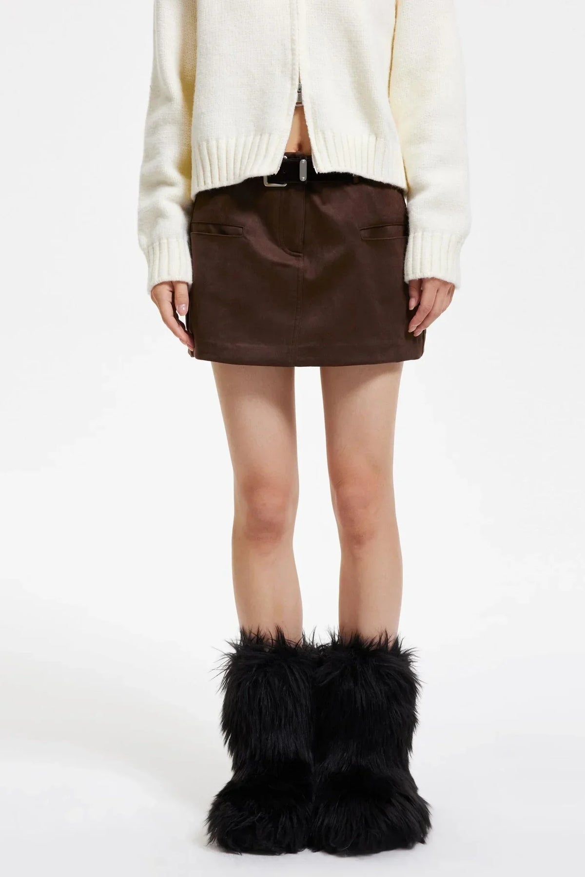 Retro Faux Suede A-Line Skirt