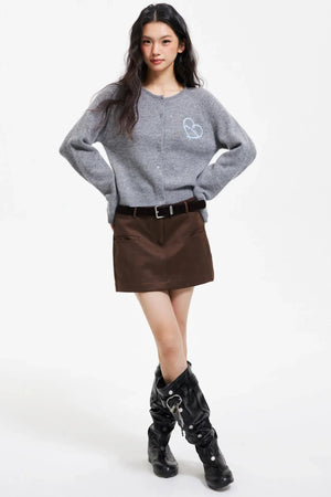 Retro Faux Suede A-Line Skirt