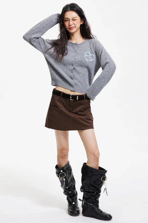 Retro Faux Suede A-Line Skirt