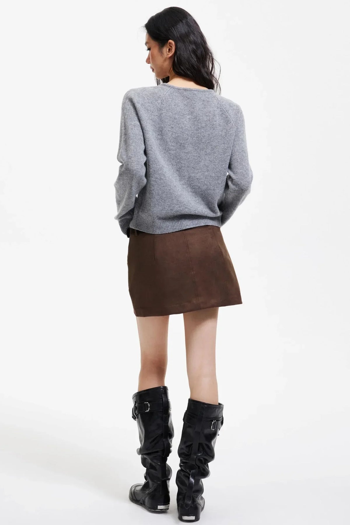 Retro Faux Suede A-Line Skirt