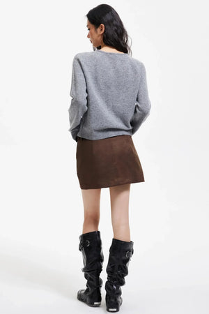 Retro Faux Suede A-Line Skirt
