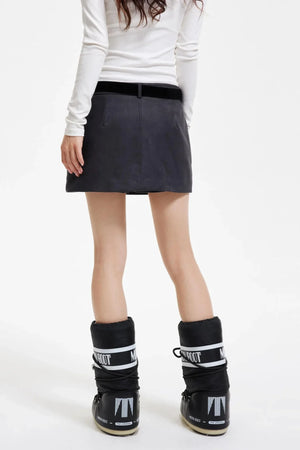 Retro Faux Suede A-Line Skirt