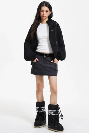 Retro Faux Suede A-Line Skirt