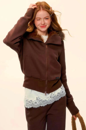 Retro Fleece Hooded Jacket Set-Up