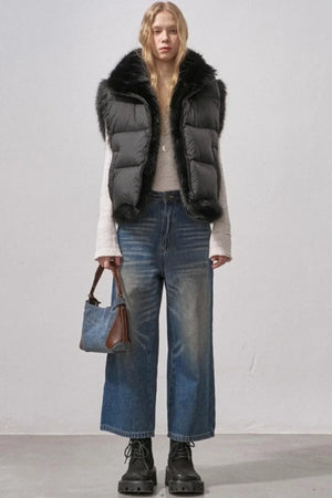 Retro Fleece-Lined Cropped Jeans