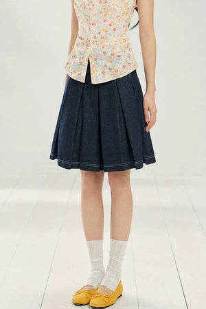 Retro Floral Collar Top and Skirt Set