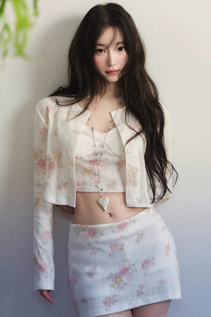 Retro Floral Knitted Cardigan Set-Up
