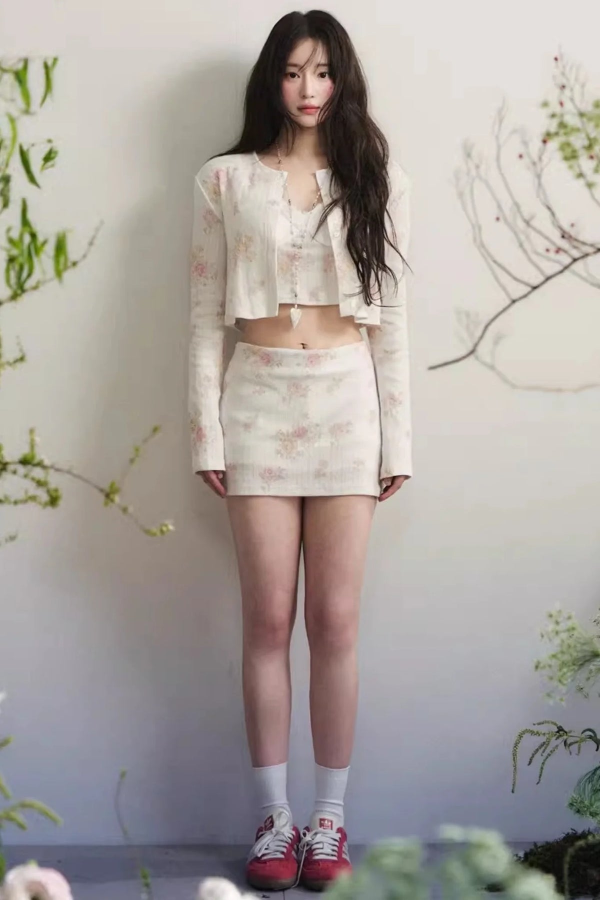 Retro Floral Knitted Cardigan Set-Up