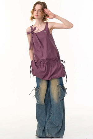 Retro Floral Purple Camisole Dress