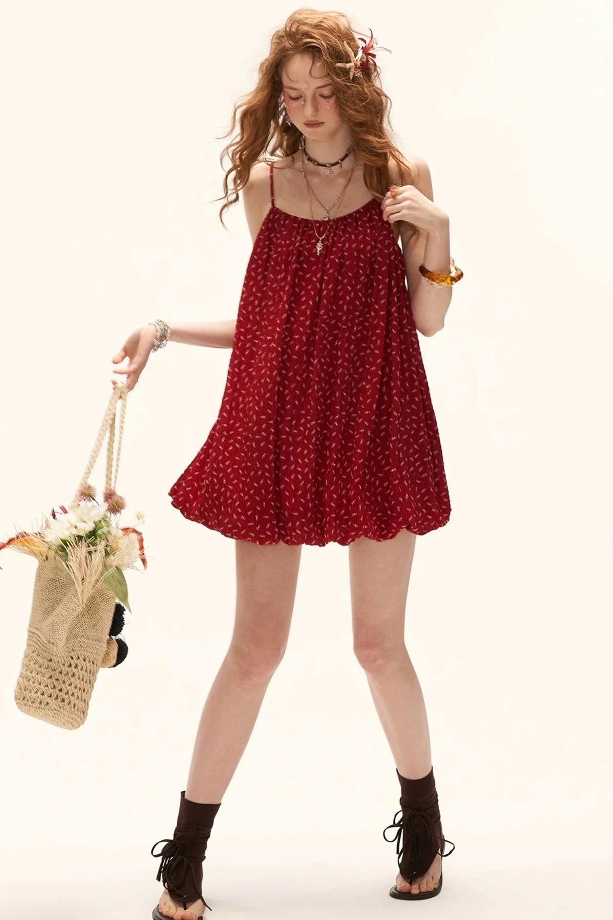 Retro Floral Suspender Dress Set-Up