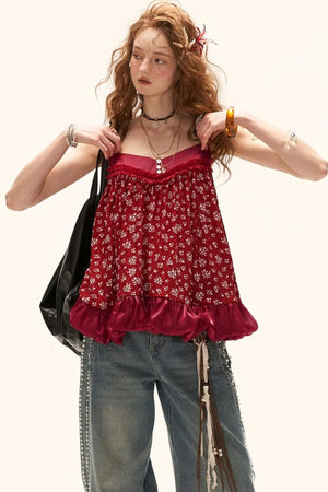Retro Floral Suspender Dress Set-Up