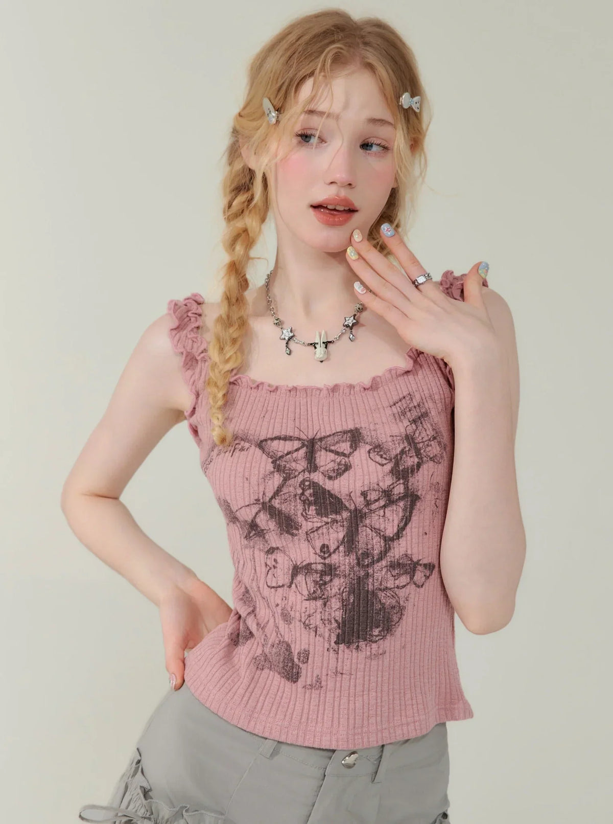 Retro Fungus Trimmed Purple Top