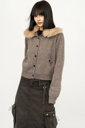 Retro Fur Collar Cardigan Jacket