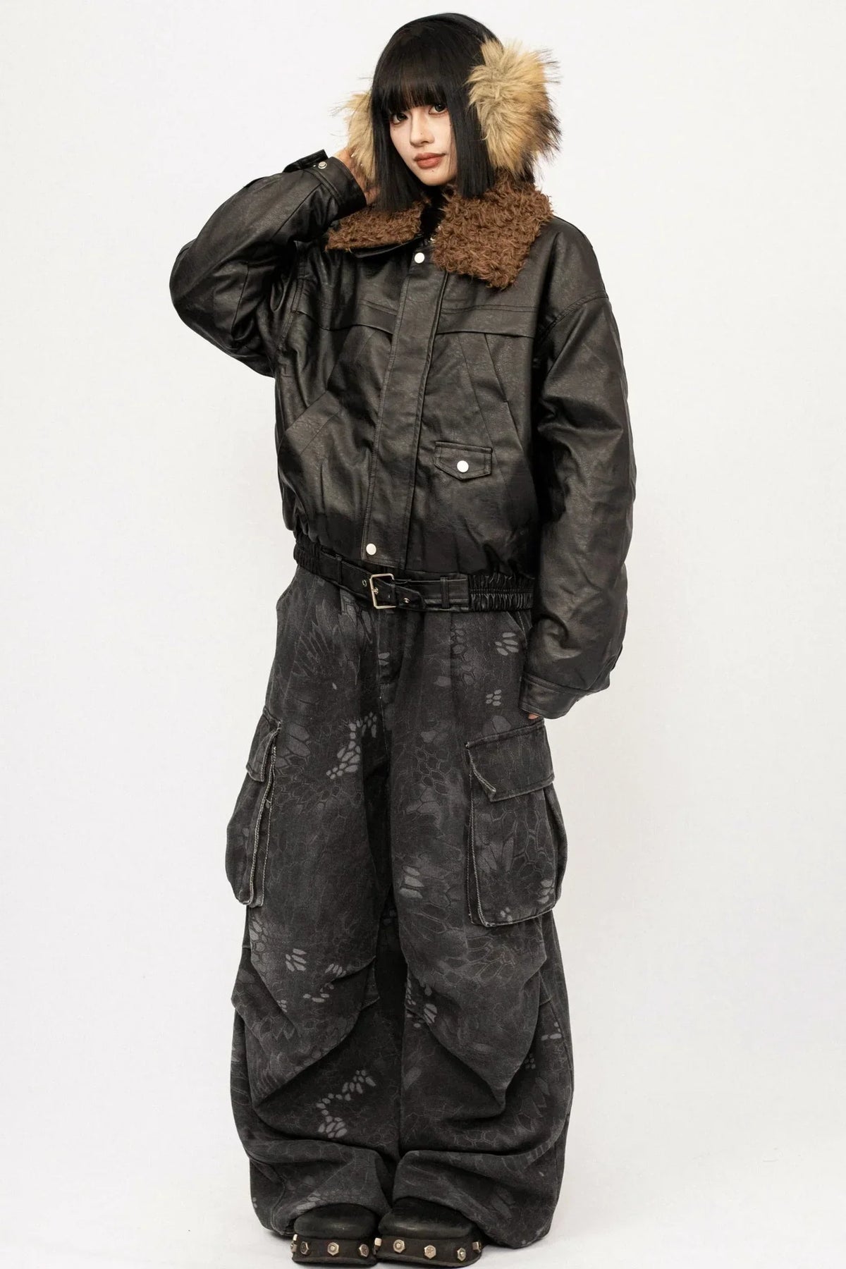 Retro Fur Collar Leather Jacket