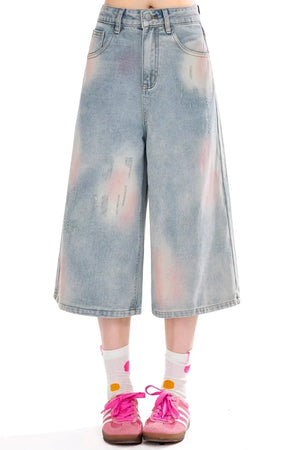 Retro Gradient Denim Shorts