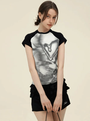 Retro Graffiti Print Raglan T-Shirt Set-Up